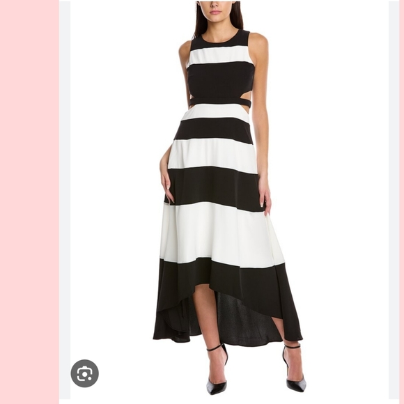 Gracia Womens Striped Short Sleeve Mid Calf Length A Line Dress Black Size Small - Picture 1 of 12